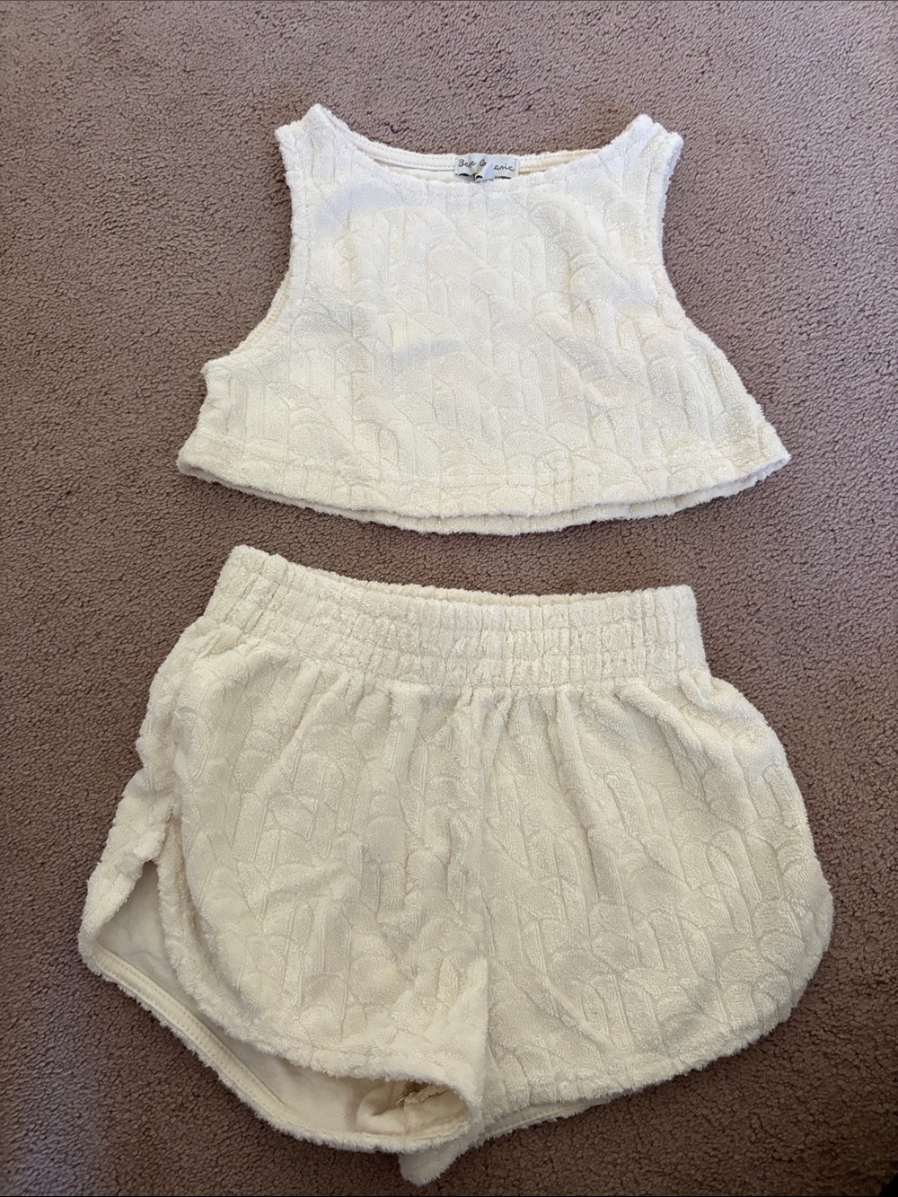 Girls Cream Terry Two-Piece Tank & Elastic-Waist Shorts Set - Soft Knit